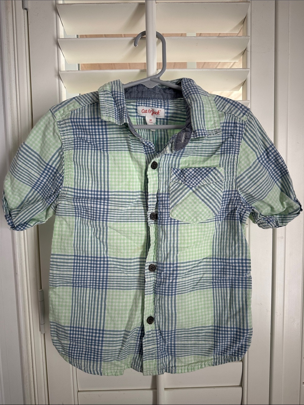 Cat & Jack Mint Green and Blue Plaid Short-Sleeve Button-Up